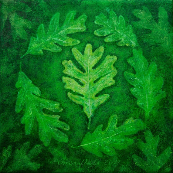 Small Abstract Oak Leaf Painting 12 x 12 Acrylic Nature Oak