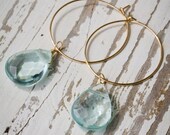 Bridesmaids 25mm Gold Hoop Earrings with Blue Quartz Pear Shaped Stone | Blue Quartz Earrings | Pear Shapede Gemstone | Gold Hoop Earrings