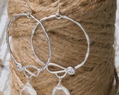 Brides or Bridesmaids Organic Shaped Silver Hoop Earrings with Crystal Quartz Drop | Silver Hoops | Drop Hoops | Organic Jewelery | Bridal