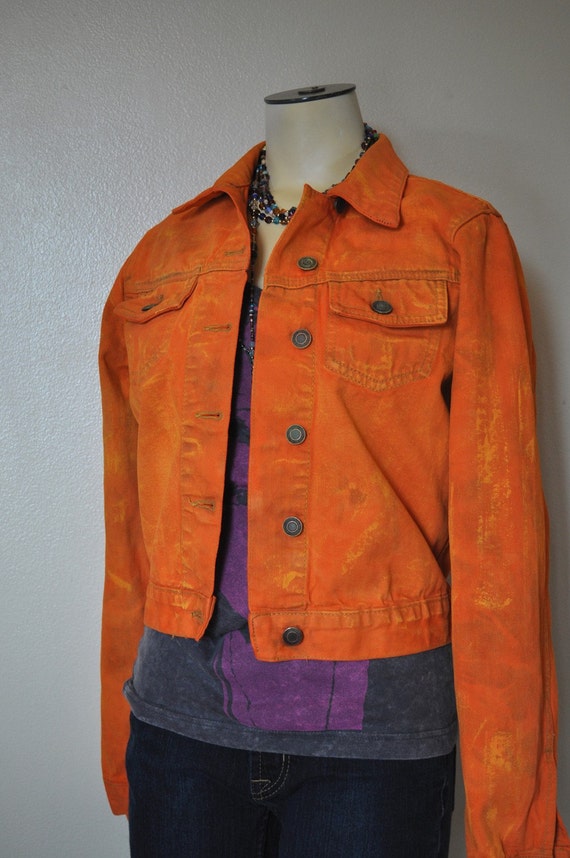 Orange Small Denim JACKET Orange Carrot Hand by DavidsonStudio
