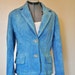 Aqua Large Denim JACKET - Aquamarine Blue Hand Dyed Upcycled Repurposed Banana Republic Denim Blazer Jacket - Adult Women's Large (40 chest)