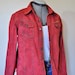 Vintage Denim Shirt - Scarlet Red Hand Dyed Upcycled Denim Shirt - Size Small
