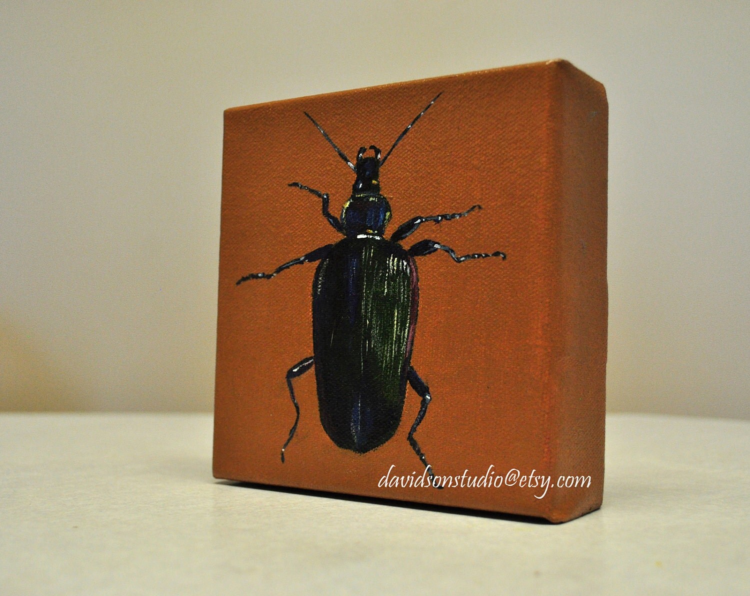 Original Acrylic PAINTING Beetle Insect Bug by DavidsonStudio