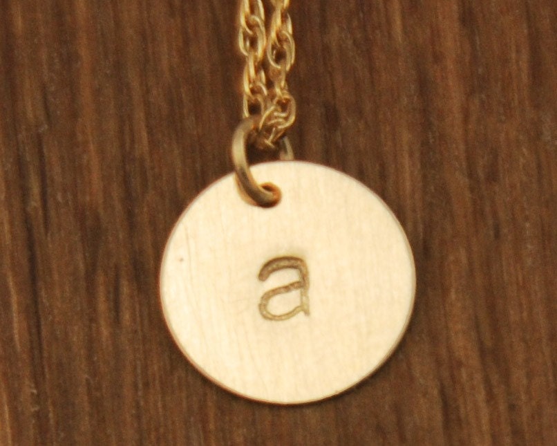 Gold Initial Circle Necklace Disc Charm Custom