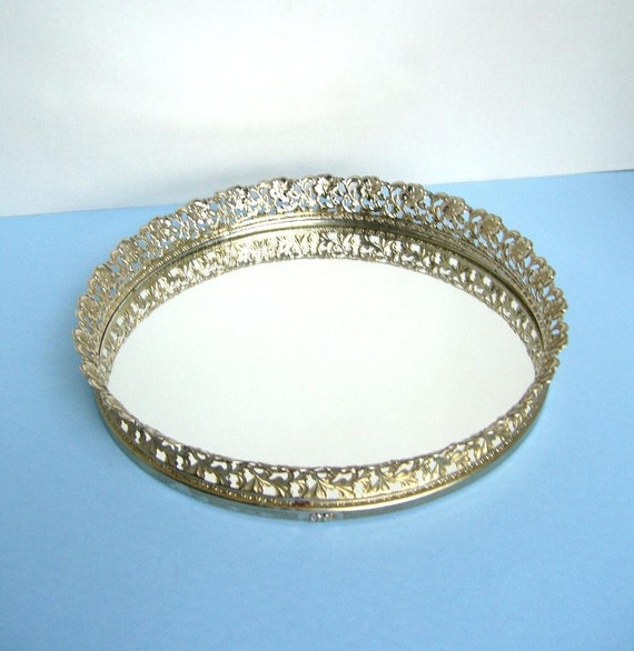 Round Vintage Vanity Mirror Tray