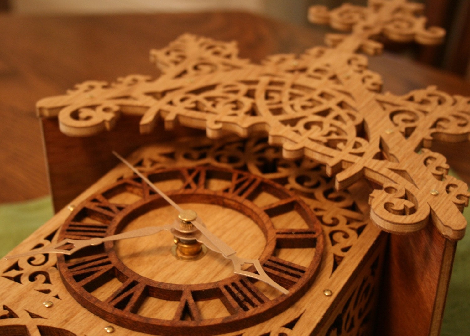 Handmade Clock with Pendulum Intricate by WoodsOfKnottingham