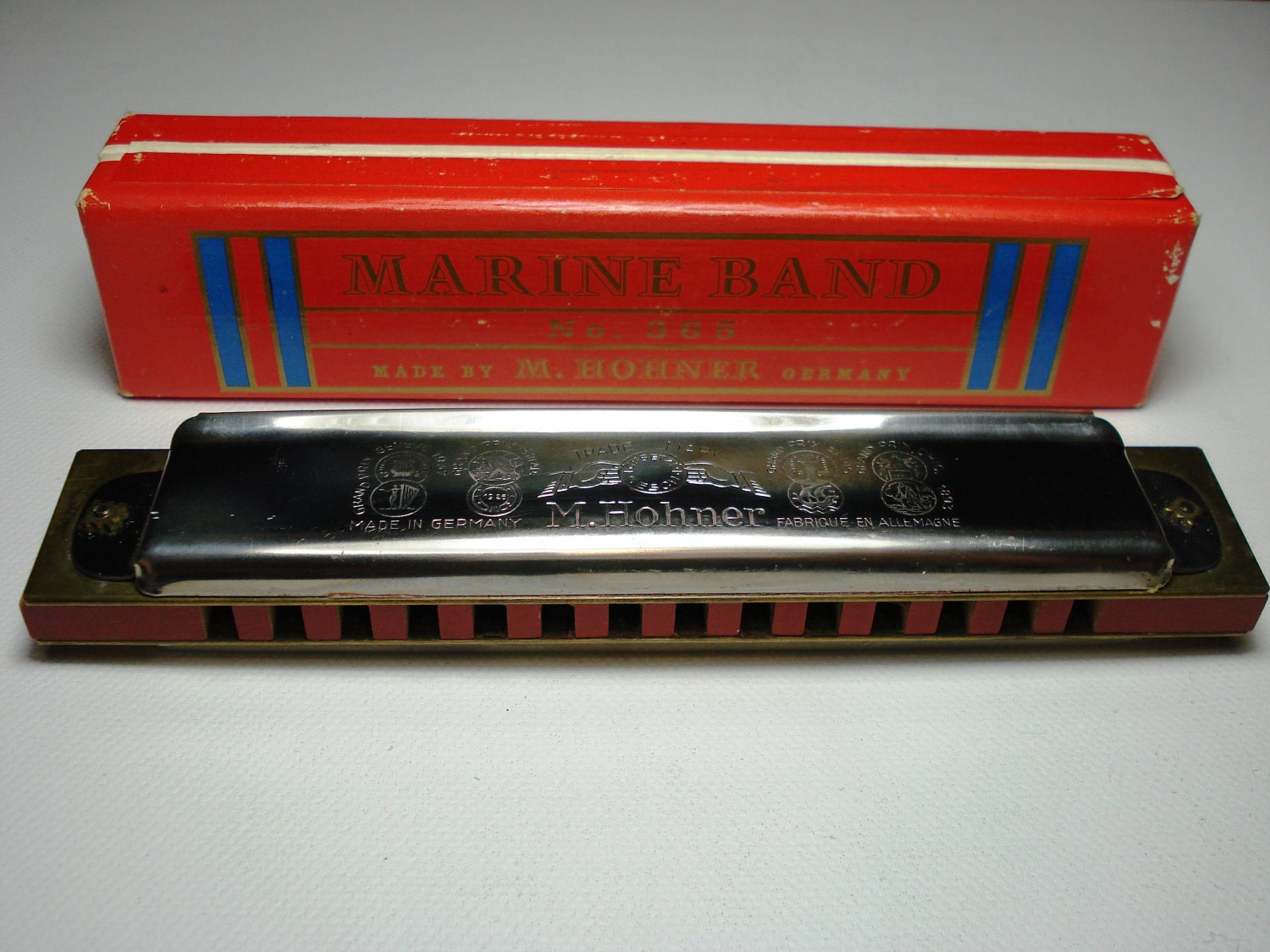M Hohner Marine Band No 365 Harmonica with Original Box Key