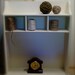 Wood Wall and Standing Shelf - Upcycled Old White - Wicker Sides Duck Egg Blue - Clear Waxed