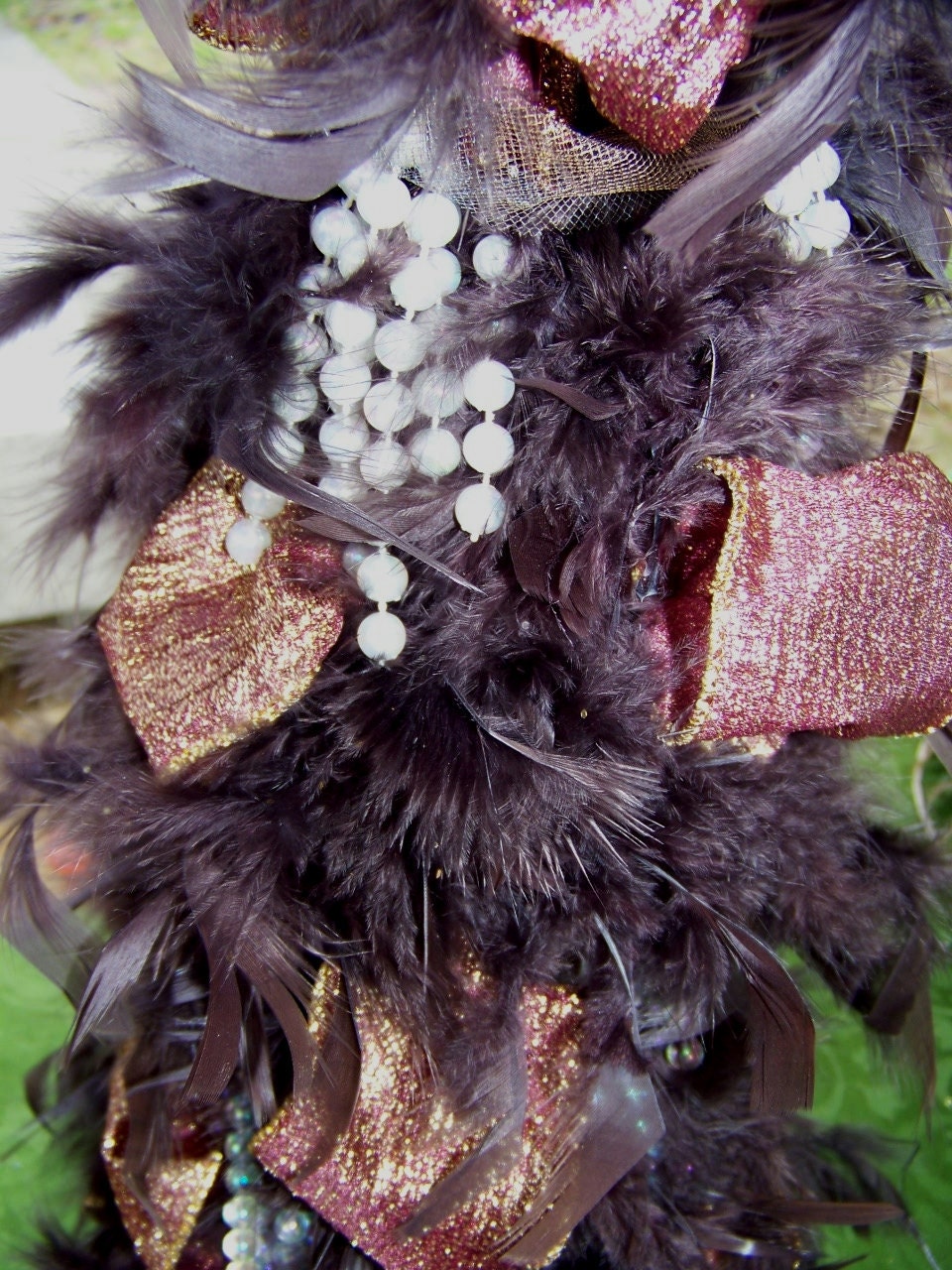 Brown Feather Boa Christmas Tree Tabletop Decor