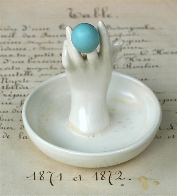 Vintage Ceramic Hand Ring Holder Dish Ivory Bone White
