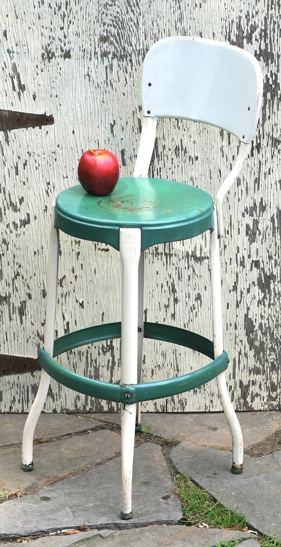 Circa 1950s Shabby Metal Kitchen Chair White Green
