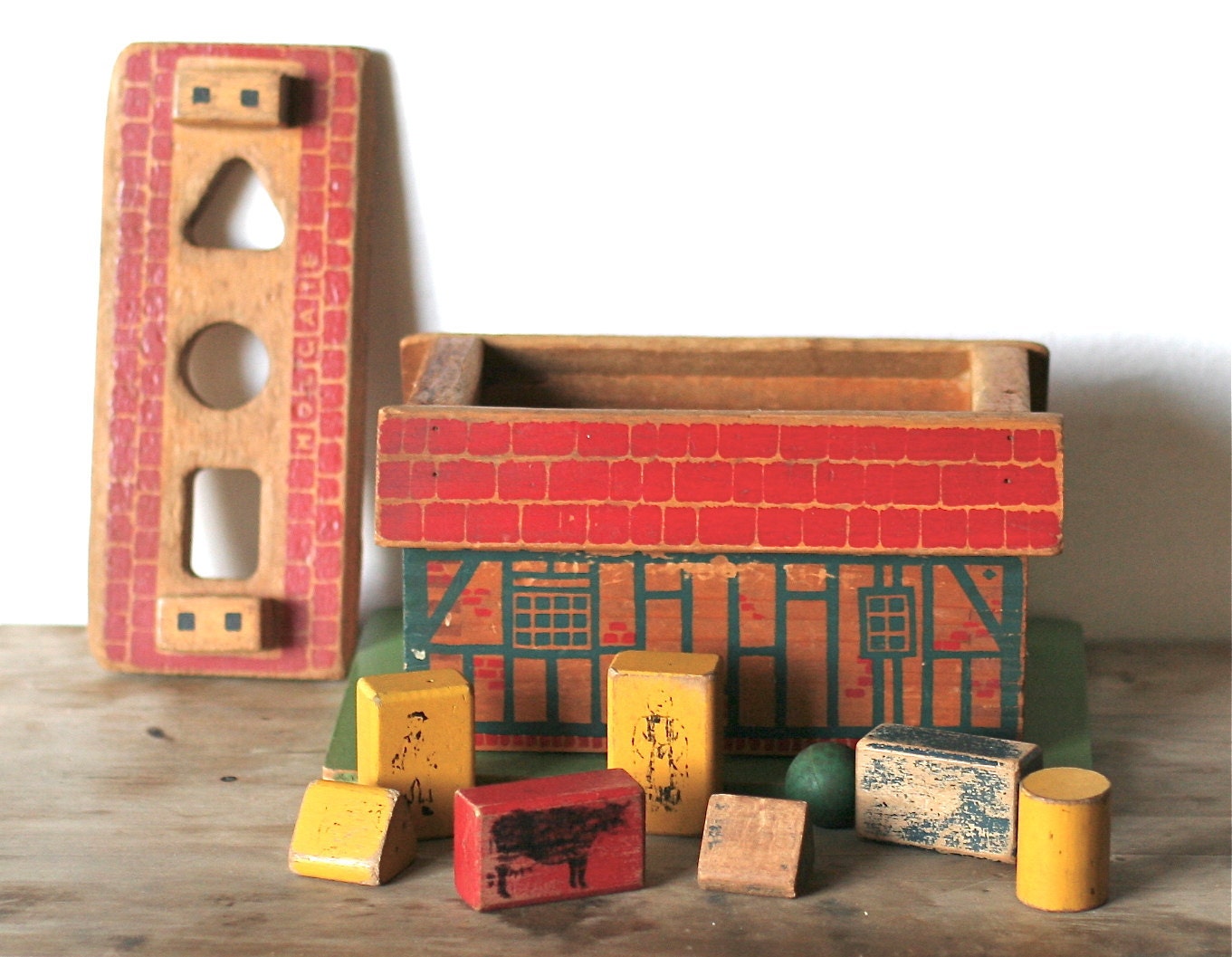 Wood Toy Holegate Farm Blocks Classic Wooden Toy Vintage