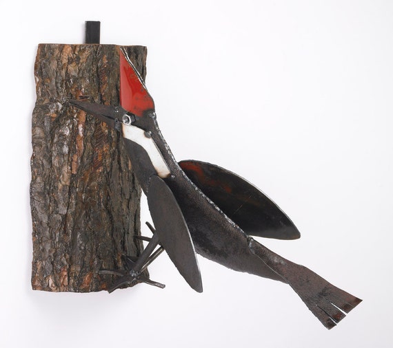 Woodpecker Sculpture Reclaimed Metal and Wood