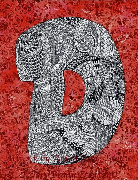 ACEO Alphabet Letter D zentangle doodle initial by IrelandBrady