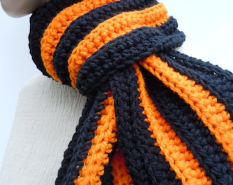 Sports Team Colors Scarf, Black Orange Scarf, Football team colored scarf, School Colored Scarf, Crocheted Scarf