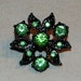 Vintage Green Rhinestone and Black Enamel Brooch Pin