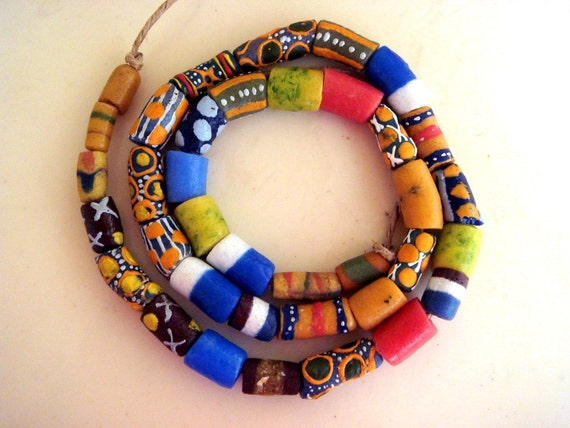 SALE African Trade Beads Krobo Ghana Glass Beads Necklace