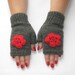 Fingerless gloves with red flower Free shipping