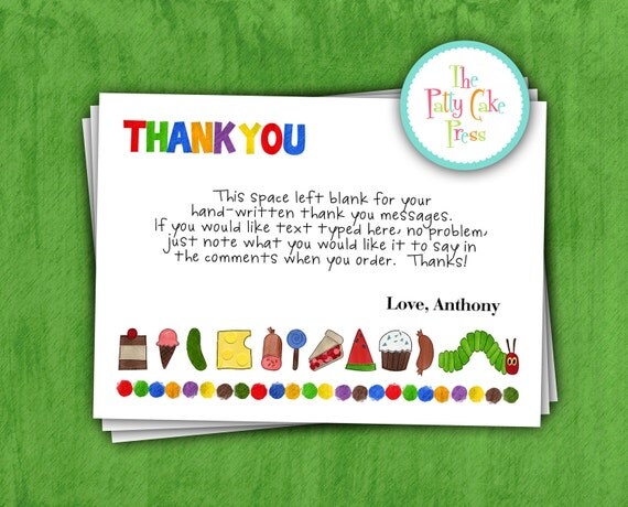 Items similar to Very Hungry Caterpillar Thank You Cards Custom ...