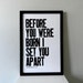 Religious Art Poster, Jeremiah 1:5, Modern Children and Nursery Decor, Black and White, Before You Were Born I Set You Apart, Letterpress