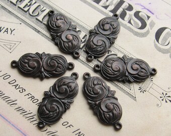 15mm chubby mini paisley link, dark antiqued brass, 6 links, aged black patina, swirl design, Fallen Angel Brass, graceful design