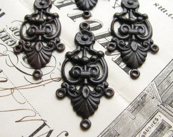 Decorative chandelier earring link - 35mm - dark antiqued brass (4 connectors) aged, black earring drop, oxidized ox patina LK-SV-001