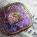 33mm square Czech glass button - hand painted, hand forged - purple, fuchsia pink , gold