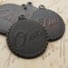Oui charm or pendant, antiqued black brass, 20mm medallions (4 charms) French yes, Paris charm