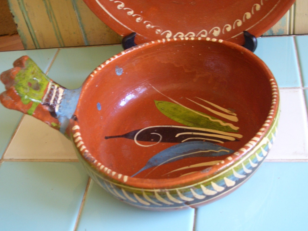 Vintage Mexican Pottery Serving Bowl Tlaquepaque