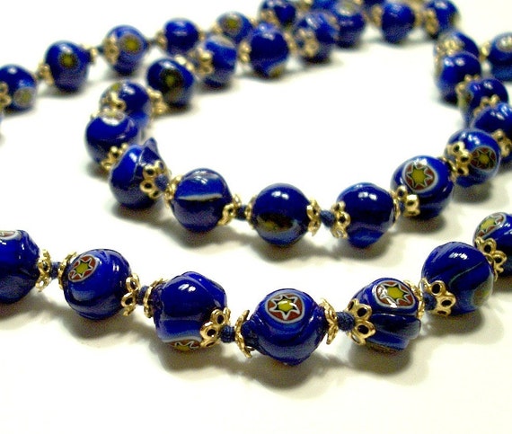 Vintage Murano Millefiori Glass Bead Necklace by VisionsOfOlde