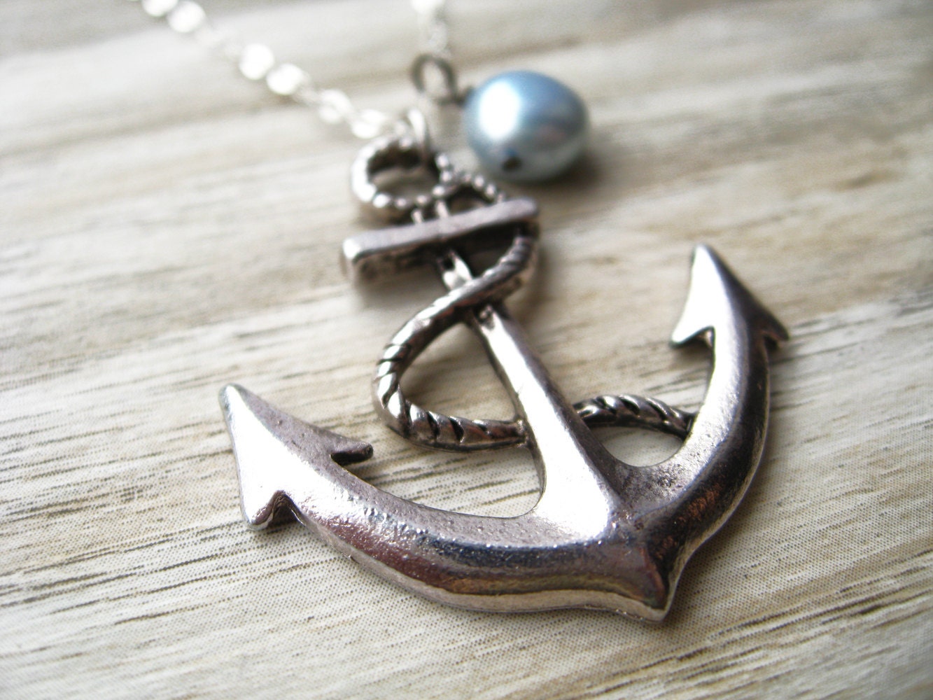 anchors aweigh necklace anchor stamping charm blue pearl