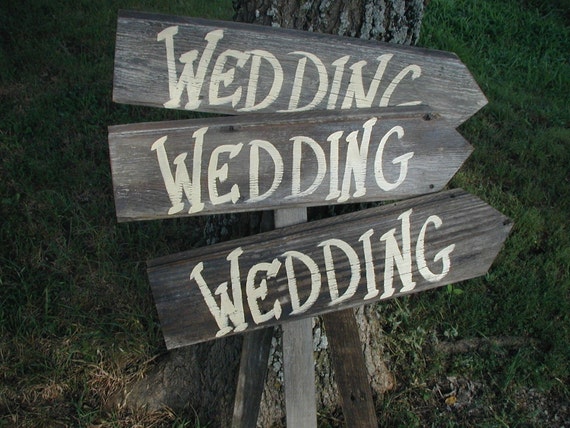 Items Similar To Set Of 3 Rustic Wood Wedding Directional Stake Signs Western Bridal With Arrow