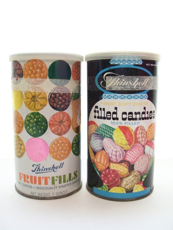 Pair of Vintage Old School Fruit Filled Candy Tins