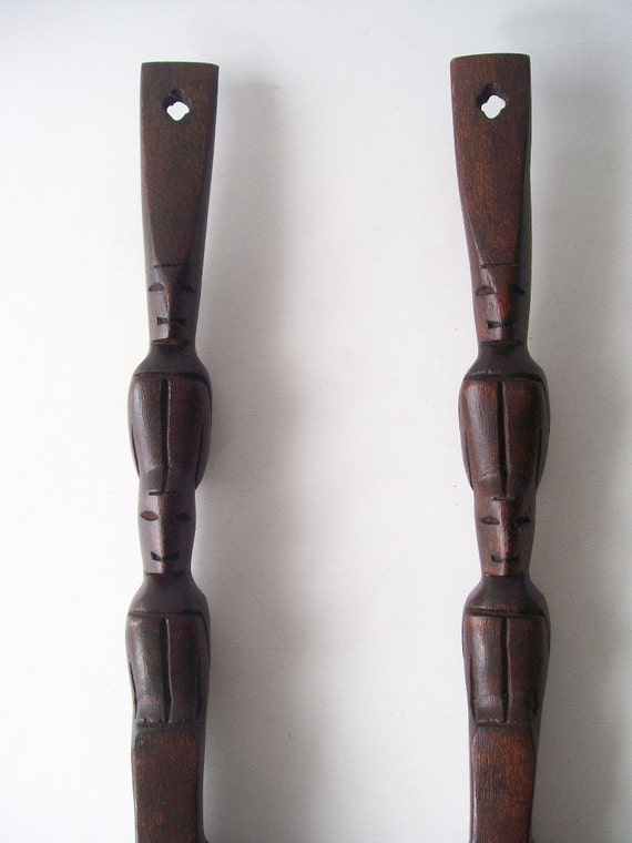 vintage wooden fork and spoon wall hanging carved mahogany
