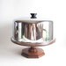vintage cake stand pedestal covered dome cover wood dish plate footed display dessert storage mid century modern home kitchen