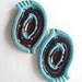 vintage paisley home decor robins egg blue & chocolate brown drip glaze pottery ashtray mid century modern retro style