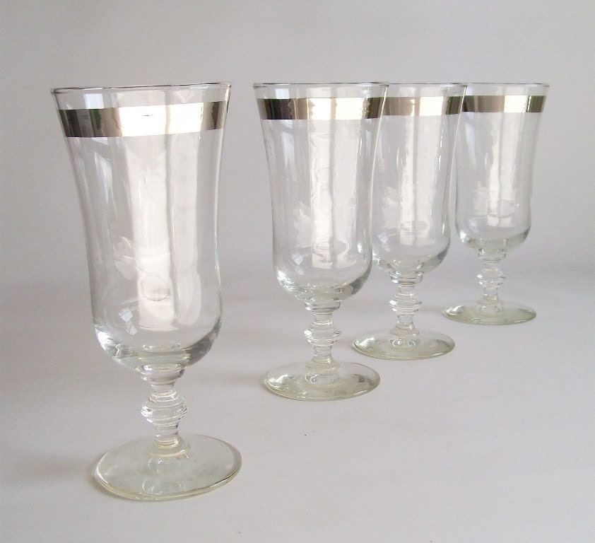 glassware vintage glasses silver band parfait glass