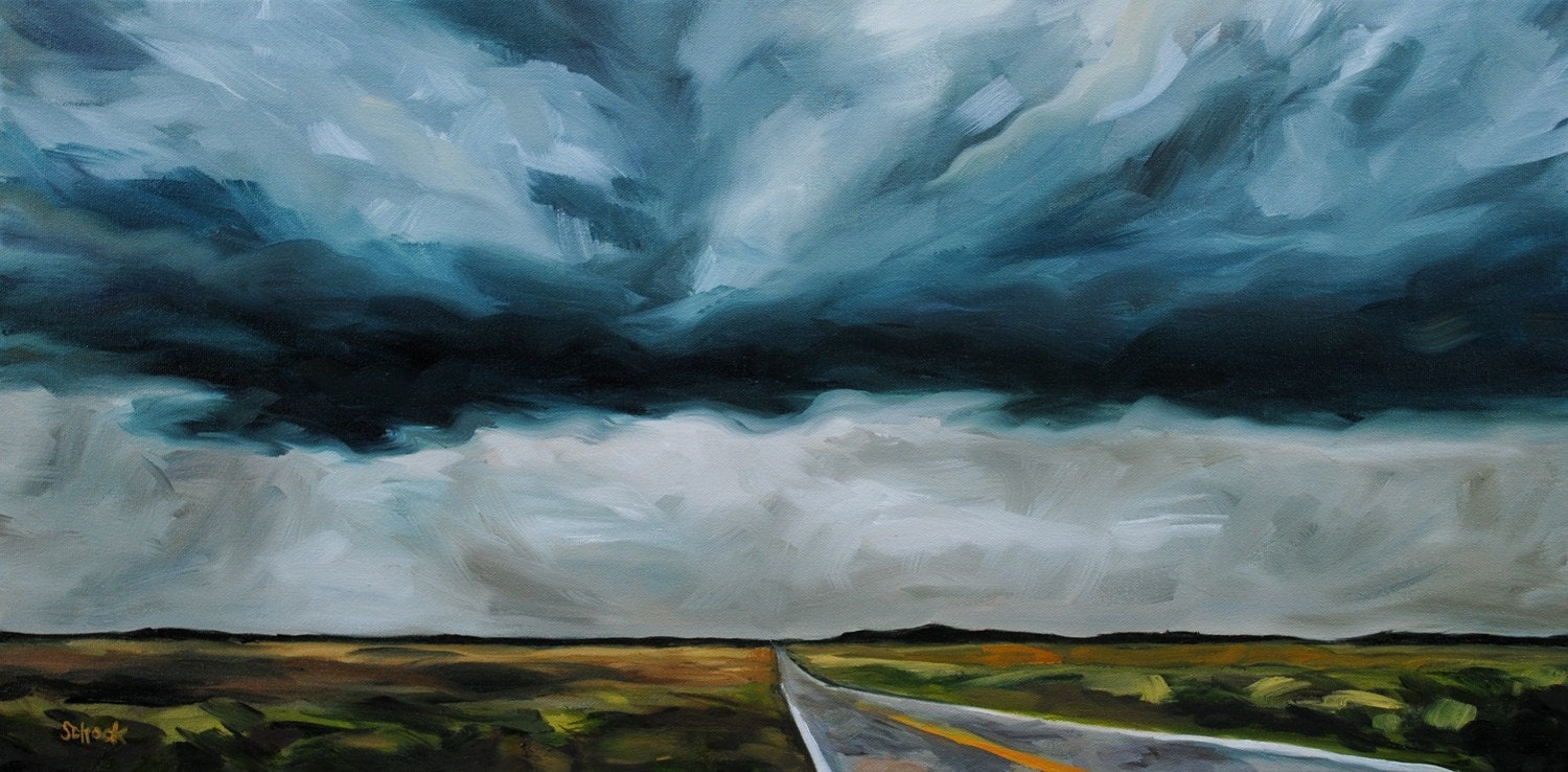 Storm in Blue Thunderstorm Painting 12x24