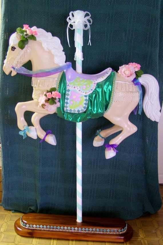 Carousel Horse on Stand Hand Decorated and Painted by roseartworks