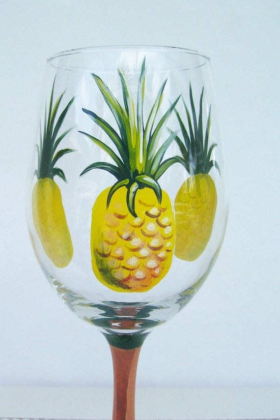 Pineapple Wine Glass Hand Painted