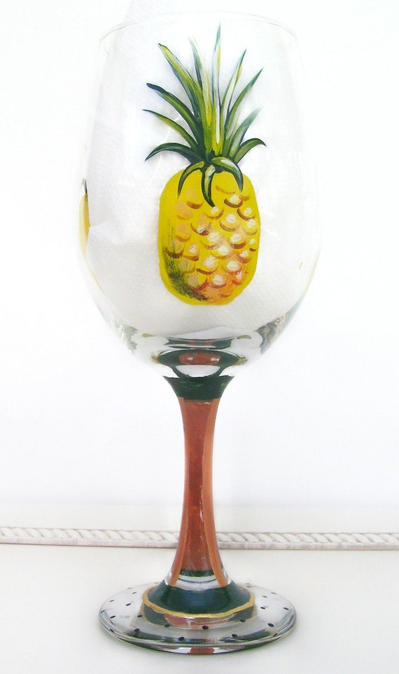 Pineapple Wine Glass Hand Painted