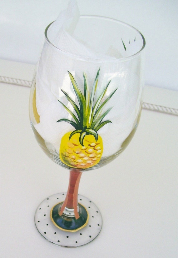 Pineapple Wine Glass Hand Painted