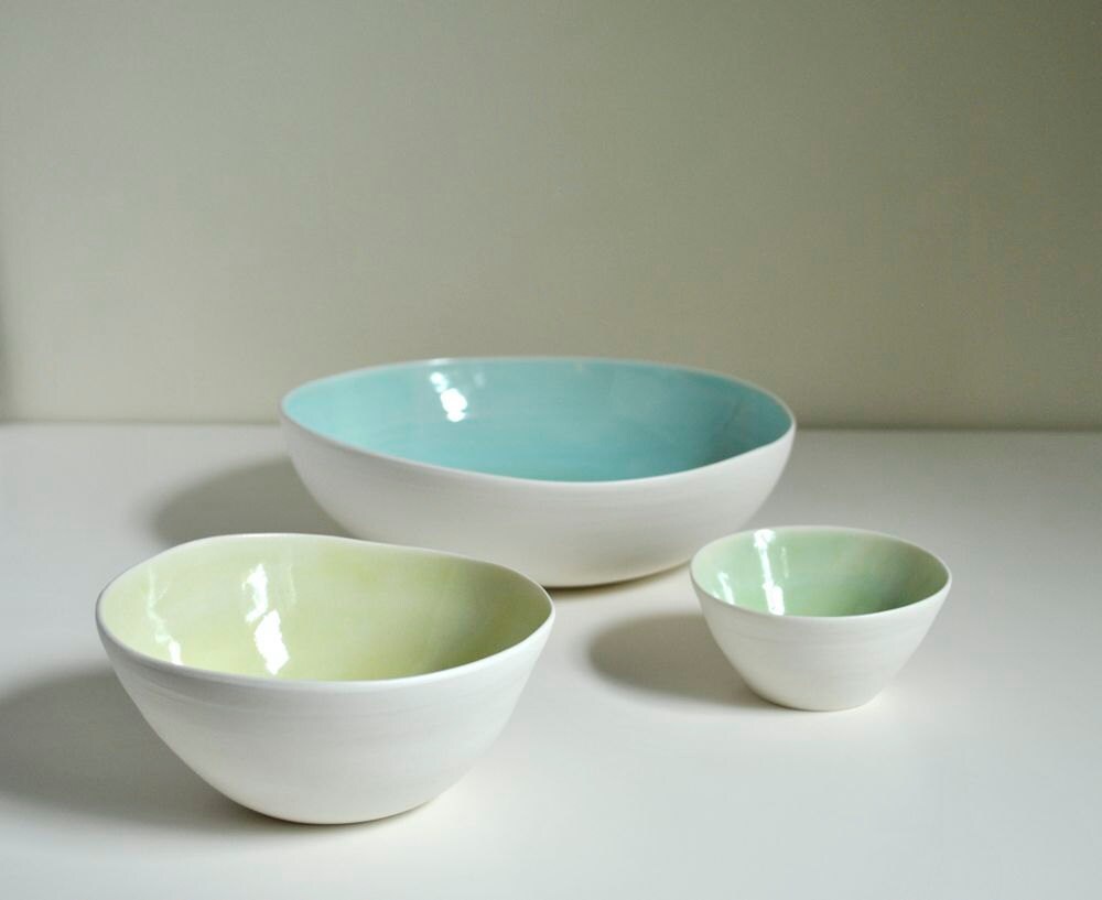 Nesting Bowls Modern Porcelain Pottery Bowl Set in White