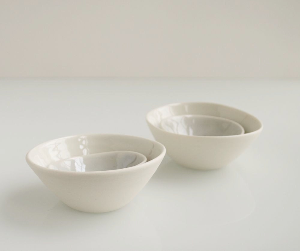 Tiny Salt and Pepper Cellar Gray Blue Porcelain Bowls