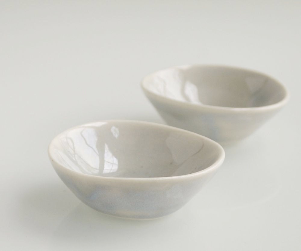 Tiny Salt and Pepper Cellar Gray Blue Porcelain Bowls