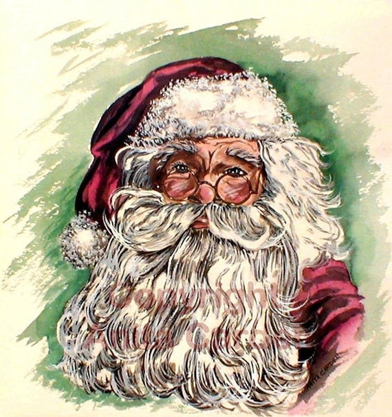 Santa Claus Original Painting Large Watercolor 15 x 16