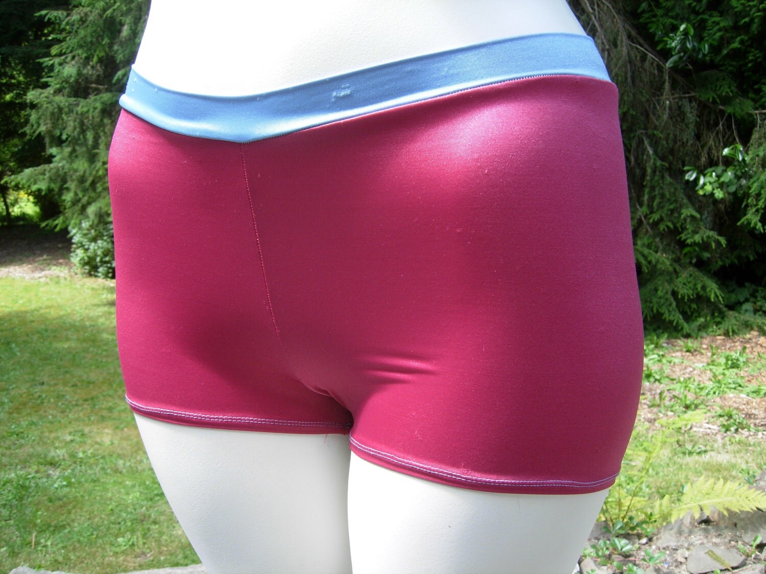 Unisex shimmery deep pink boyshorts with iceberg blue