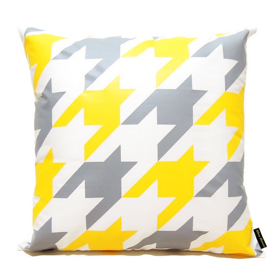 SALE 20 OFFHoundstooth Pillow CoverYellow and Gray printed