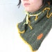Crocheted Sunrays in the Scarf, Green Neckwarmer, Knitted Green and Yellow Scarf, Neckpiece with Ribbons