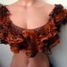 Knit Ruffled Scarf Fall autumn colors orange and brown mixed knitting Scarflette Shoulder Wrap